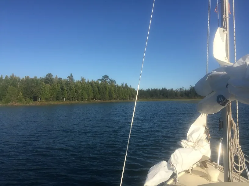 Anchored in the bay off Arnold Point, Little LaSalle island, Les Cheneaux IslandsPicture