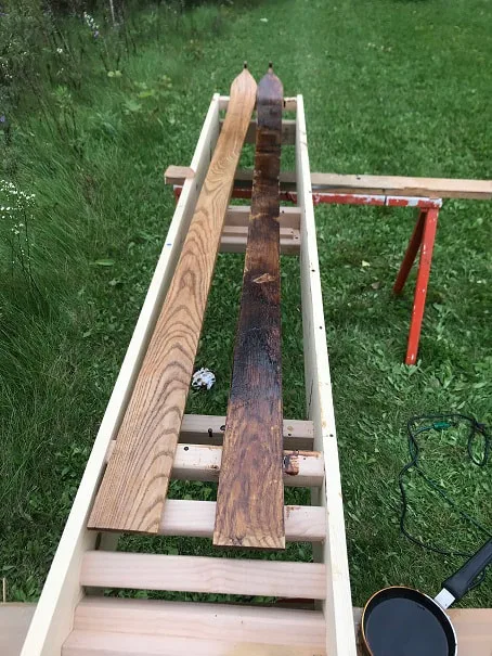 Pine tar wooden skis, pine tarring wooden skis, pine tar on skis