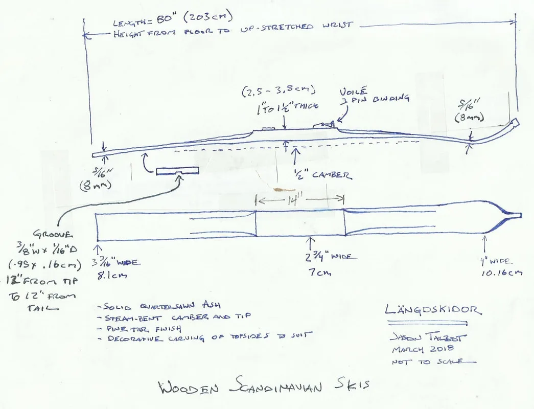 Traditional Wooden Ski Drawing