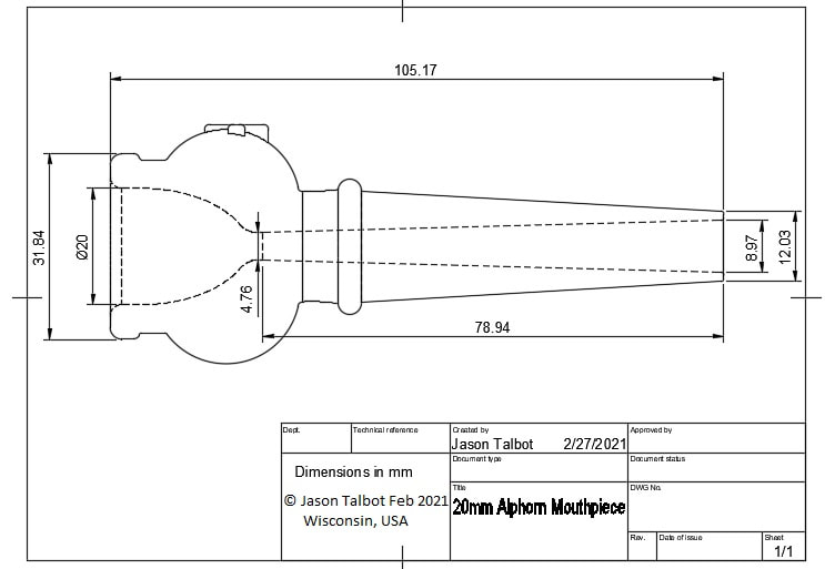 Alpenhorn mouthpiece dimensions, alpenhorn mouthpiece drawing
