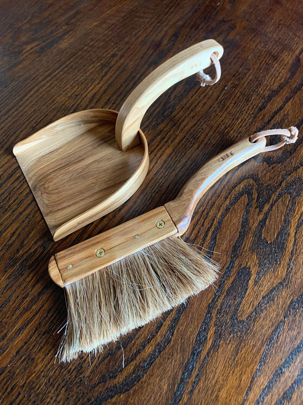Wood dustpan, handmade horsehair brush